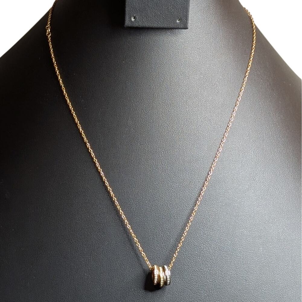 Michael Kors Rose Gold Tone Three Pave Crystal Ring Charm 20" Necklace